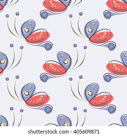 Seamless vector pattern with insect. Decorative ornamental background with butterflies. 