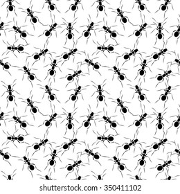 Seamless vector pattern with insects, black and white chaotic  background with ants