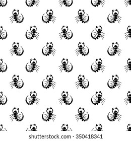 Seamless vector pattern with insects, black and white background with little scorpions