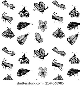 Seamless vector pattern of insects, butterflies and flowers.