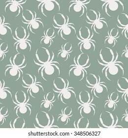 Seamless vector pattern with insects, chaotic pastel background with white spiders