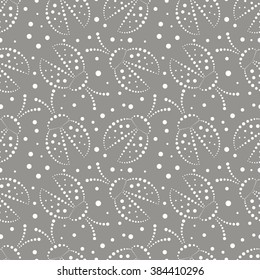 Seamless vector pattern with insects, chaotic grey and white background with decorative closeup ladybugs and dots,  on the blue backdrop. Series of Animals and Insects Seamless Patterns.