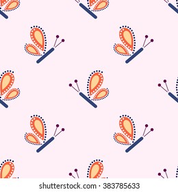 Seamless vector pattern with insects, colorful symmetrical background with butterflies. Decorative repeating ornament. Series of Insects Seamless Patterns.