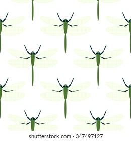 Seamless vector pattern with insects, symmetrical background with close-up dragonflies, over white backdrop