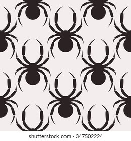 Seamless vector pattern with insects, symmetrical  black and white background with close-up spiders