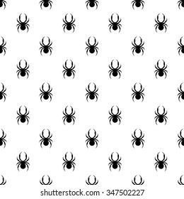 Seamless vector pattern with insects, symmetrical  black and white background with black spiders, over white backdrop