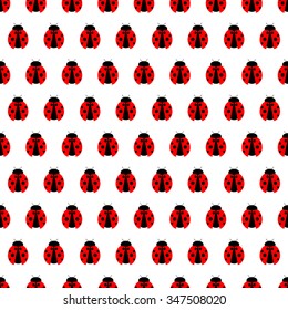 Seamless vector pattern with insects, symmetrical background with bright little ladybugs, over white backdrop