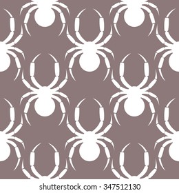 Seamless vector pattern with insects, symmetrical  pastel background with white spiders, over grey backdrop