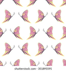 Seamless vector pattern with insects, symmetrical background with colorful butterflies over light backdrop