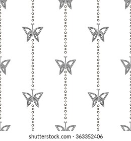 Seamless vector pattern with insects, symmetrical black and white background with butterflies. Decorative ornament