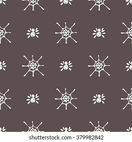 Seamless vector pattern with insects, symmetrical black and white background with  spiders and spiders web. Hand sketch drawing. Imitation of ink penciling. Series of Insects and Hand Drawn Patterns.