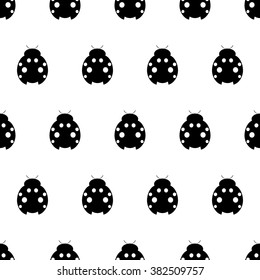 Seamless vector pattern with insects, symmetrical background with decorative black and white ladybugs, on the white backdrop. Series of Animals and Insects Seamless Patterns.