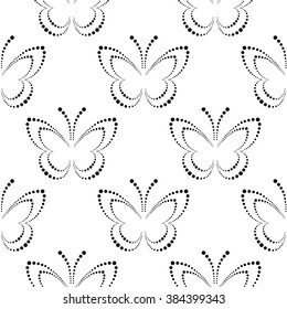 Seamless vector pattern with insects, symmetrical background with black butterflies on the white backdrop. Decorative ornament. Series of Insects Seamless Patterns.