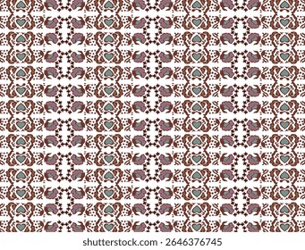 A seamless vector pattern inspired by traditional Indonesian Batik art, featuring a repeating motif of stylized hearts surrounded by intricate floral and foliate elements. The color palette includes
