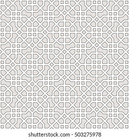 Seamless vector pattern with intersecting straight stripes, polygons and stars. Abstract traditional Arabic ornament. Decorative lattice.
