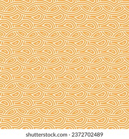 Seamless vector pattern with intertwined wavy yellow lines on a white background. Interlocking geometric elements. Retro ethnic design mesh. Striped texture for textile, wrapping, and packaging.