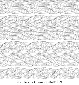 Seamless vector pattern of interwoven leaves. The plaiting of the leaves, ears of corn. Vector seamless pattern. Monochrome ornament with stylized leaves. Geometric stylish background. 