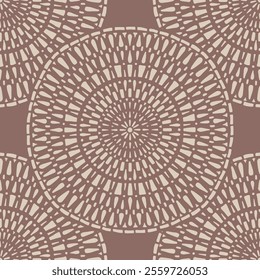 Seamless vector pattern with intricate circle mandala, mocha brown and beige, textile, scrapbook