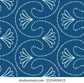 Seamless vector pattern with intricate dotted lines and stylized flowers, textile, packaging