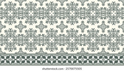 A seamless vector pattern of intricate floral damask design. The pattern features a repeating motif of ornate flowers and leaves in a classic 