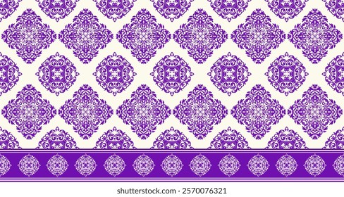 A seamless vector pattern of intricate floral damask design. The pattern features a repeating motif of ornate flowers and leaves in a classic