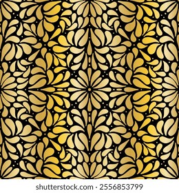 Seamless vector pattern with intricate Golden mandala, green on white, textile, scrapbook, packaging