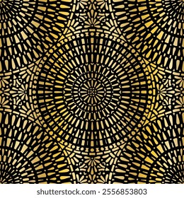 Seamless vector pattern with intricate Golden mandala, green on white, textile, scrapbook, packaging