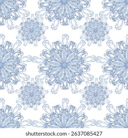 Seamless vector pattern with intricate light blue floral designs, creating a delicate and elegant texture perfect for winter holidays or wedding invitations.