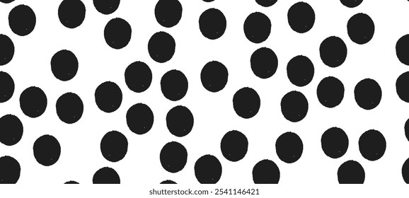 Padrão de vetor contínuo de pontos e manchas irregulares de giz de cera.  Abstrato e mínimo com pequenos círculos aleatórios, traços grunge, texturas.