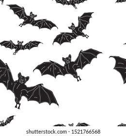seamless vector pattern isolated images silhouettes of bats on white background