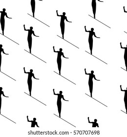 Seamless vector pattern with isolated silhouette of person on a rope