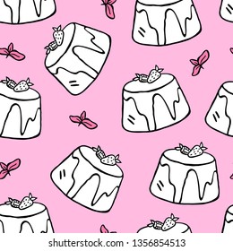 Seamless vector pattern of italian dessert - panna cotta. Vector illustration of panna cotta.