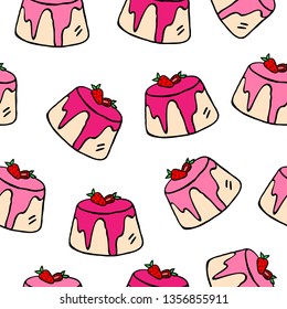 Seamless vector pattern of italian dessert - panna cotta. Vector illustration of panna cotta.