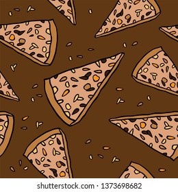 Seamless vector pattern of italian dessert - castagnaccio. Vector illustration of castagnaccio.