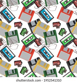 Seamless vector pattern of items from 80s.