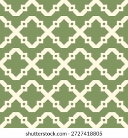 Padrão de vetor sem emenda com treliças geométricas de marfim no fundo verde sábio. Elegante Art Deco inspirado repetir azulejo para marca orgânica, papel de parede e design têxtil