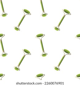 Seamless vector pattern with jade roller. Vector background with cosmetic tools.