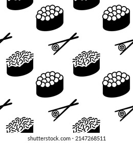 Seamless vector pattern Japanese food- sushi. For fabric, paper, wrap, textile, poster, scrapbooking, wallpaper or background, for web site or mobile app.