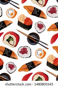 Seamless vector pattern with japanese meal