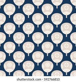 seamless vector pattern with japanese traditional fans with floral design