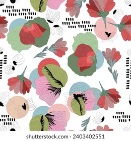 Seamless vector pattern, japenese flowers and animal style pattern design. Scarf, textile, fabric, fashion, pattern design. 