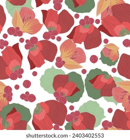 Seamless vector pattern, japenese flowers and animal style pattern design. Scarf, textile, fabric, fashion, pattern design. 