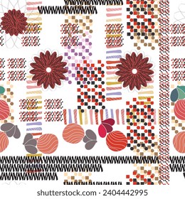 Seamless vector pattern, japenese flowers and animal style pattern design. Scarf, textile, fabric, fashion, pattern design. 