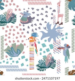 Seamless vector pattern, japenese flowers and animal style pattern design. Scarf, textile, fabric, fashion, pattern design.
