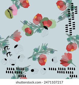 Seamless vector pattern, japenese flowers and animal style pattern design. Scarf, textile, fabric, fashion, pattern design.
