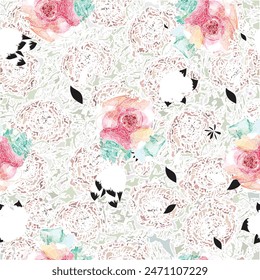 Patrón de Vector sin costuras, flores japonesas y diseño de patrón de estilo animal. Bufanda, textil, tela, moda, diseño de patrones.
