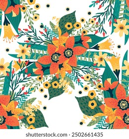 Seamless vector pattern, japenese flowers and animal style pattern design. Scarf, textile, fabric, fashion, pattern design.
