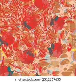 Seamless vector pattern, japenese flowers and animal style pattern design. Scarf, textile, fabric, fashion, pattern design.