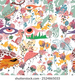 Padrão de vetor sem costura, flores japenesas e design de padrão de estilo animal. Lenço, têxtil, tecido, moda, design de padrão.
