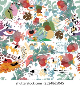 Padrão de vetor sem costura, flores japenesas e design de padrão de estilo animal. Lenço, têxtil, tecido, moda, design de padrão.

